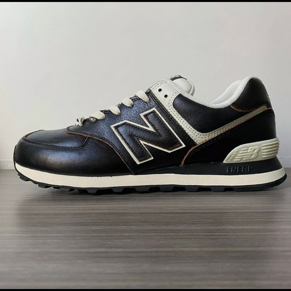 new balance 574 black leather